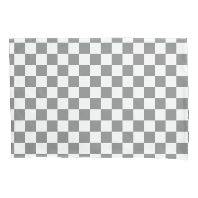 Ash Grey White Checkered Check Pattern Pillow Case (Front)