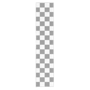 Ash Grey White Checkered Check Pattern Short Table Runner