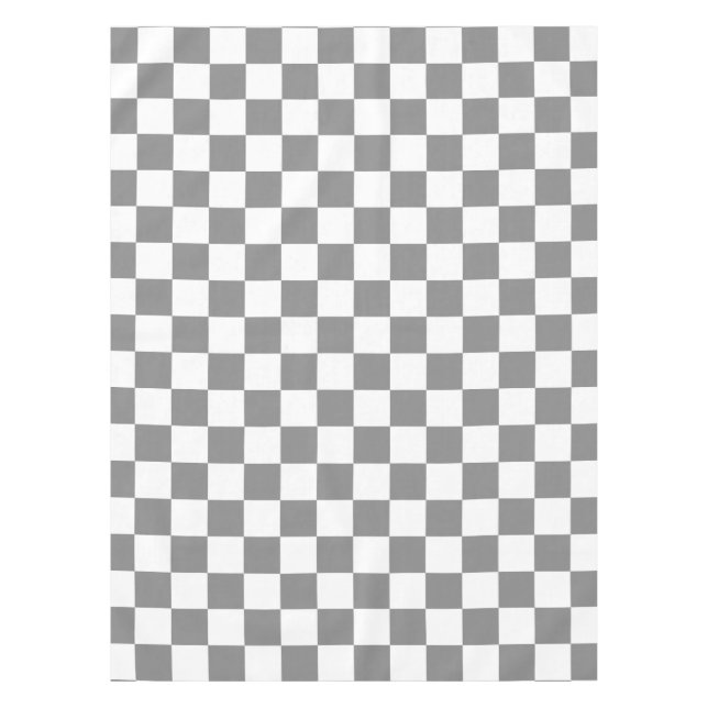 Ash Grey White Checkered Check Pattern Tablecloth (Front)
