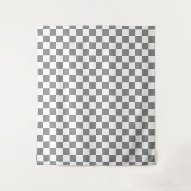 Ash Grey White Checkered Check Pattern Tapestry (Front)