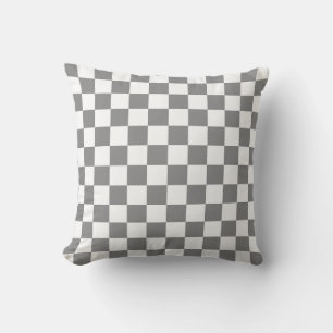 Ash Grey White Checkered Check Pattern Throw Pillow