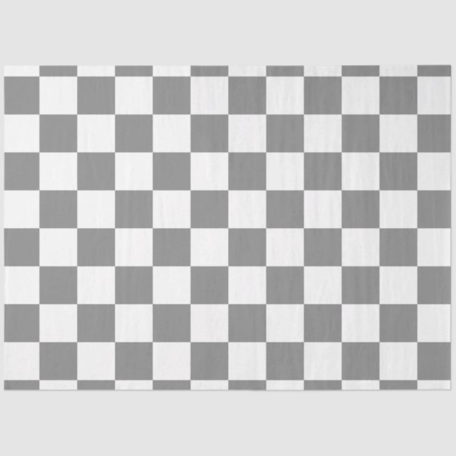 Ash Grey White Checkered Check Pattern Tissue Paper (Front)