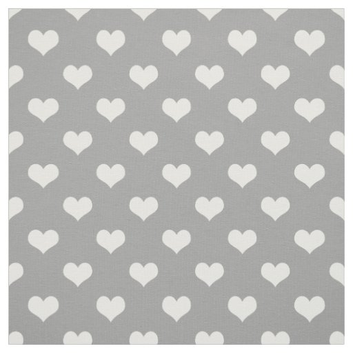 Ash Grey White Love Heart Pattern Design  Fabric