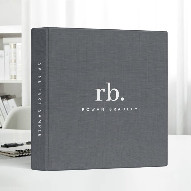 Ash Linen Cloth Texture Simple Elegant Monogram 3 Ring Binder (Creator Uploaded)