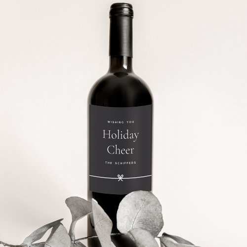 Ash  Modern Bow Simple Minimal Holiday Cheer Wine Label