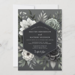 Ash Monochromatic Posy Wedding Invitation