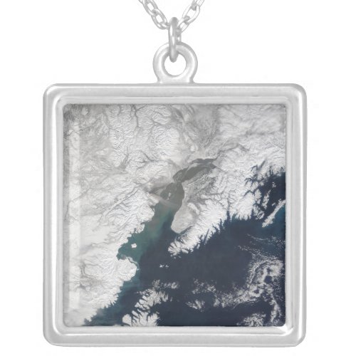 Ash plume from Mount Redoubt Alaska Silver Plated Necklace