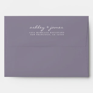 Ash Purple Modern Script Wedding Return Address Envelope