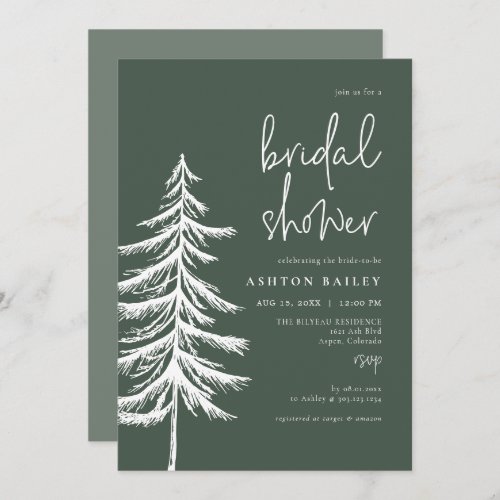ASH Rustic Forest Green Pine Tree Bridal Shower Invitation