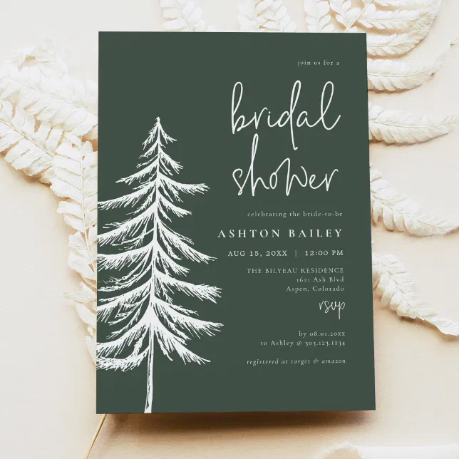 ASH Rustic Forest Green Pine Tree Bridal Shower Invitation | Zazzle
