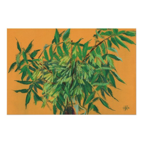 Ash_Tree Green Leaves Floral Art Painting Yellow  Poster