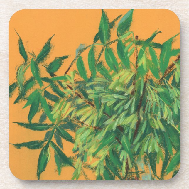 Ash-tree, green yellow summer greenery floral art coaster (Front)