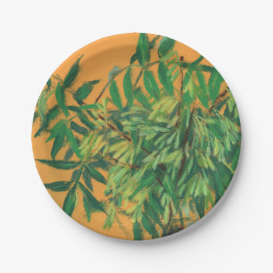 Ash-tree, green yellow summer greenery floral art paper plates
