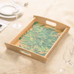 Ash-tree, green yellow summer greenery floral art serving tray