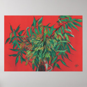 Ash-Tree,  Summer Leaves Floral Art, Red Green Poster
