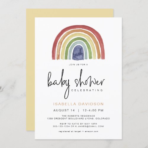 ASHA Colorful Muted Tone Rainbow Baby Shower Invitation