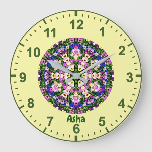 ASHA WOW Multicoloured Miniature Pansies Yellow  Large Clock