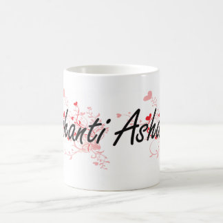 Ashanti Artistic Name Design with Hearts Coffee Mug