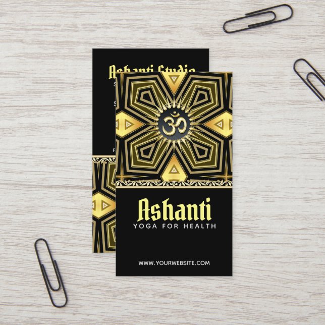 Ashanti Yoga  Black Gold Deco Business Card (Front/Back In Situ)
