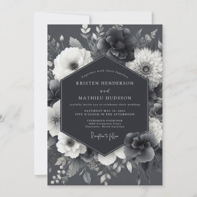 Ashen Gothic Flora Wedding Invitation (Front)