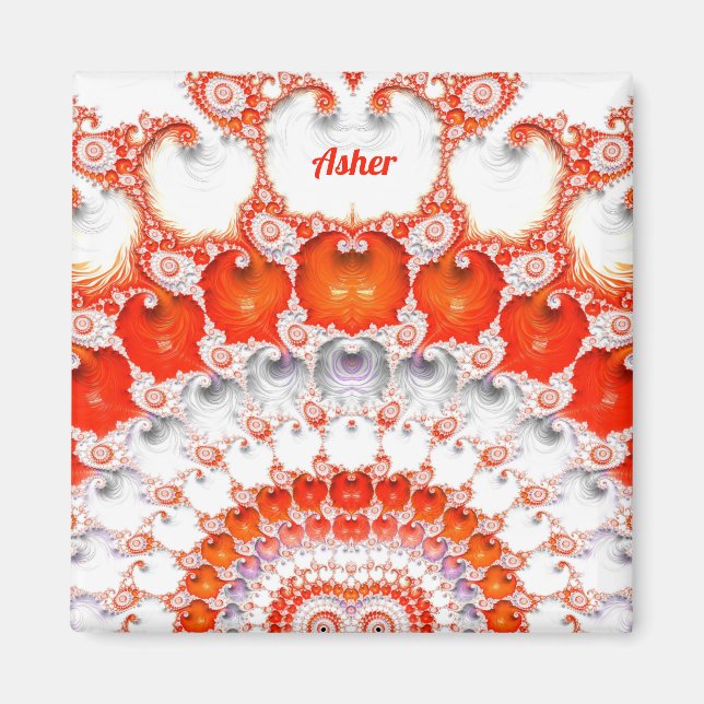 ASHER ~ Abstract Pattern ~ Red Orange White~ Magnet (Front)