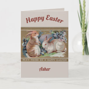 ASHER ~ EASTER VINTAGE ART ~ 2 Sweet Bunnies ~ Holiday Card