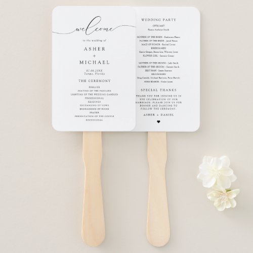 ASHER Elegant Calligraphy Script Wedding Program Hand Fan