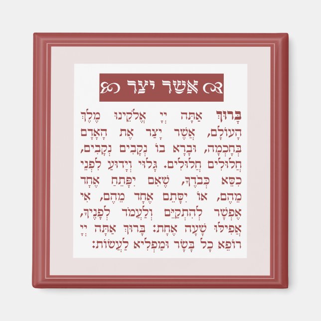 Asher Yatzar blessing - בִּרְכַּת אֲשֶׁר יָצַר Magnet (Front)