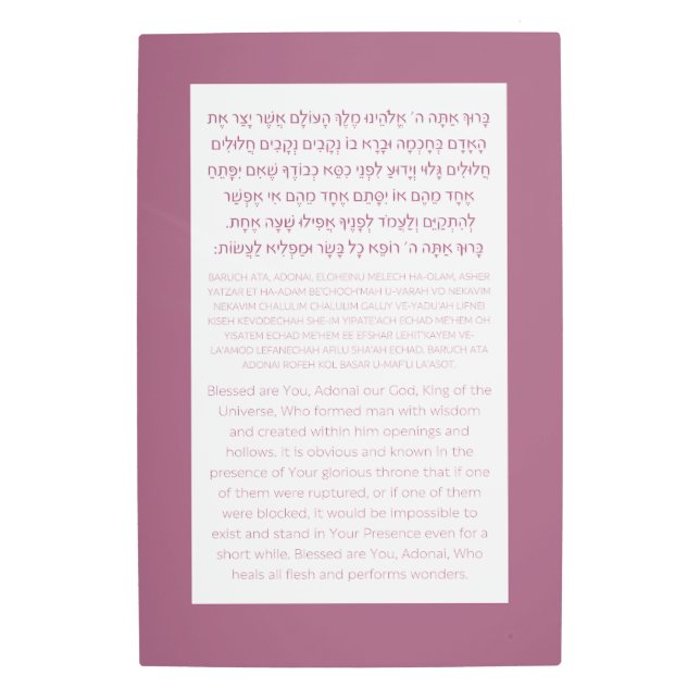 Asher Yatzar Hebrew Blessing Dusty Pink  Metal Print (Front)