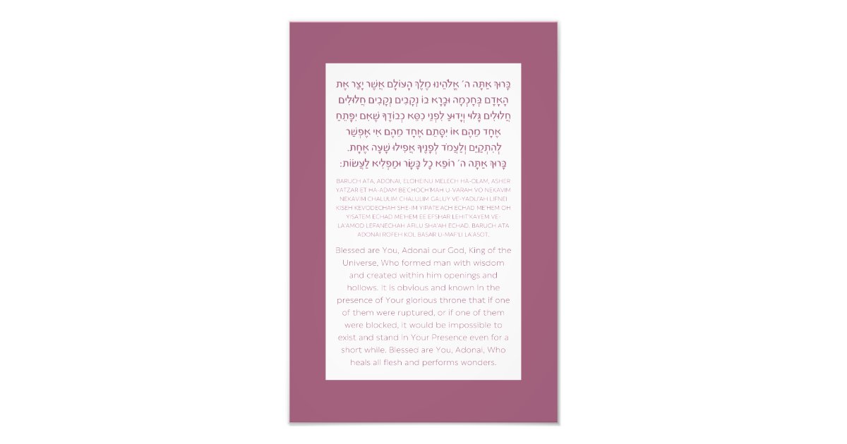 Asher Yatzar Hebrew Blessing Dusty Pink Photo Print Zazzle