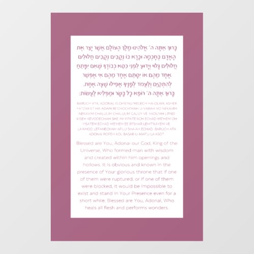Asher Yatzar Hebrew Blessing Dusty Pink  Wall Decal
