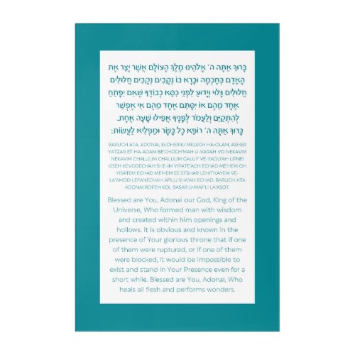Asher Yatzar Hebrew Blessing Turquoise  Acrylic Print