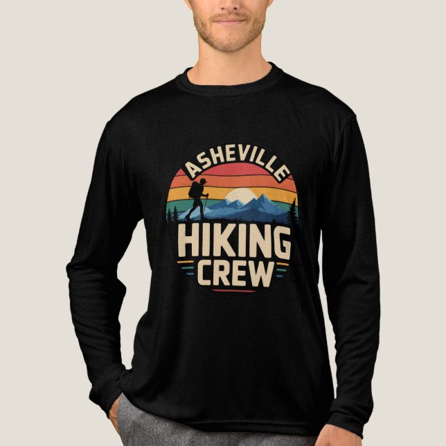 Asheville Hiking Crew Retro Mountain Sunset Design Tri-Blend Shirt (Front)