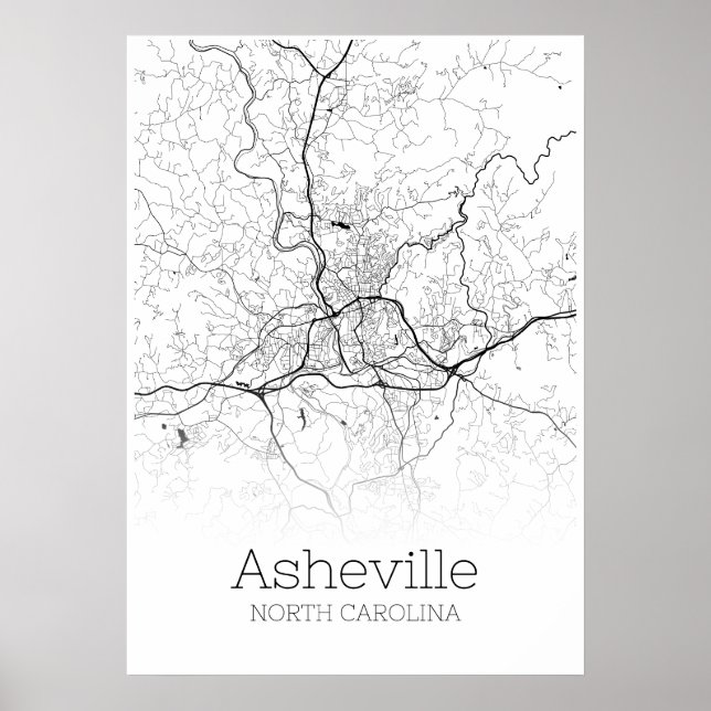 Asheville Map - North Carolina - City Map Poster (Front)