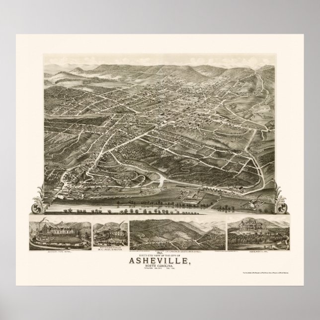 Asheville, NC Panoramic Map - 1891 Poster (Front)
