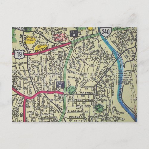 Asheville NC Vintage Map Postcard