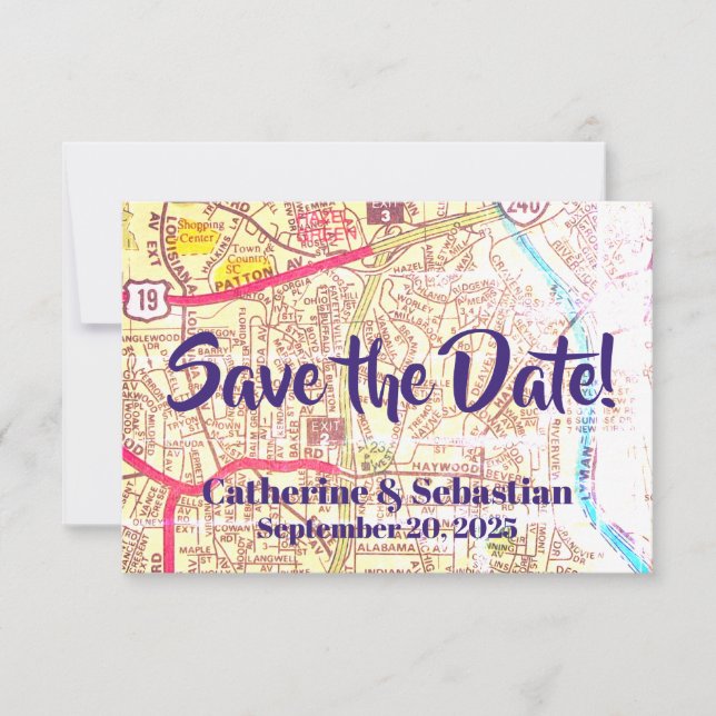 Asheville, NC Vintage Map Save The Date (Front)