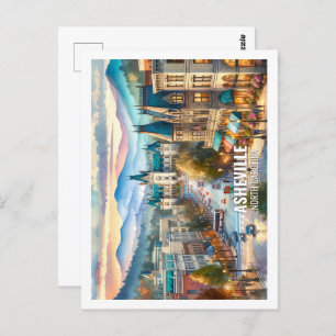 Asheville North Carolina Famous Place watercolor Postcard