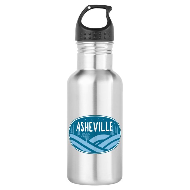 Asheville North Carolina Outdoors Stainless Steel Water Bottle (Front)