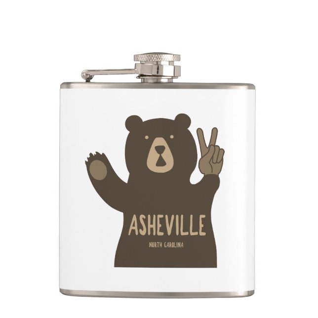 Asheville North Carolina Peace Bear Flask (Front)