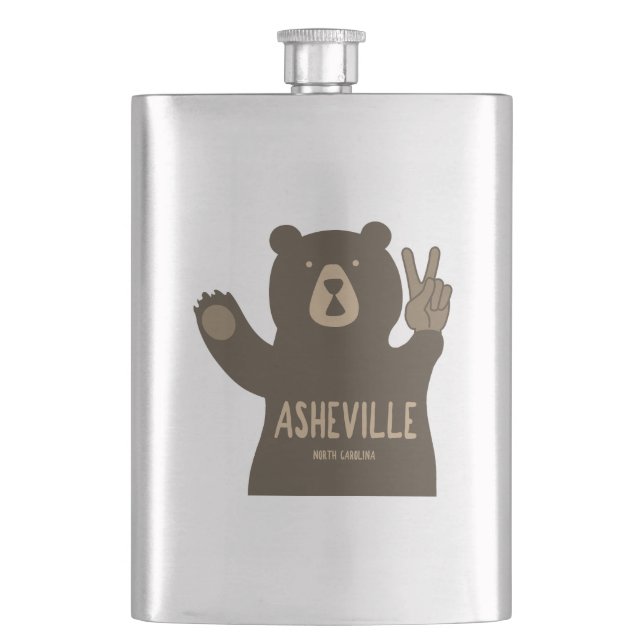 Asheville North Carolina Peace Bear Flask (Front)