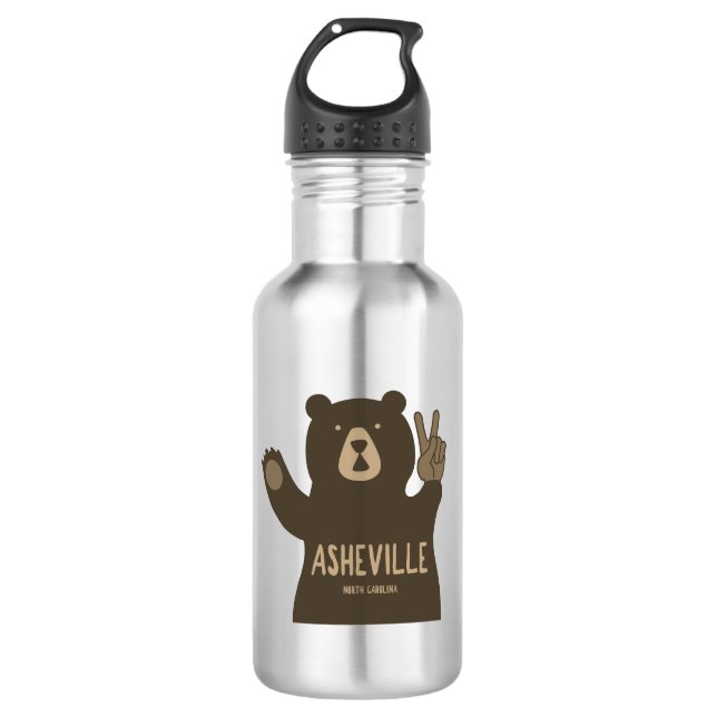 Asheville North Carolina Peace Bear Stainless Steel Water Bottle (Front)