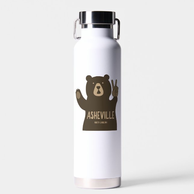 Asheville North Carolina Peace Bear Water Bottle (Front)