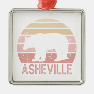 Asheville North Carolina Retro Bear Metal Ornament