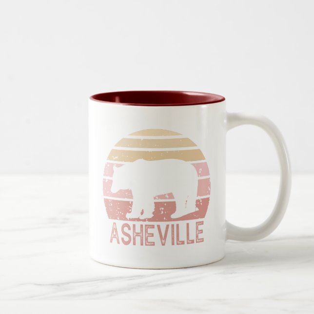 Asheville North Carolina Retro Bear Two-Tone Coffee Mug (Right)