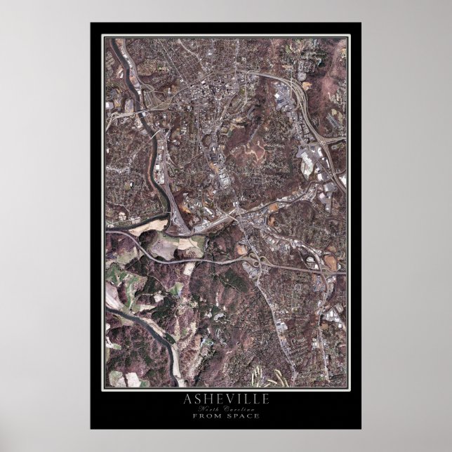 Asheville North Carolina Satellite Poster Map (Front)
