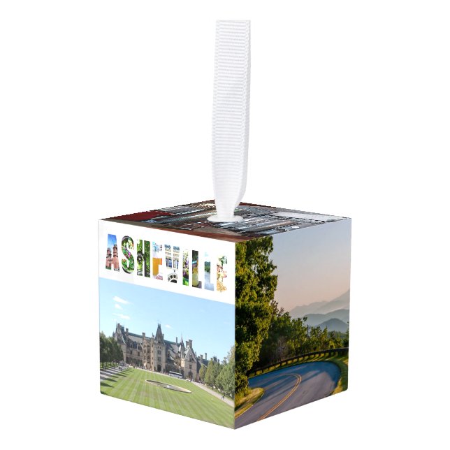 Asheville North Carolina Travel Photos Christmas Cube Ornament (Front Angled)