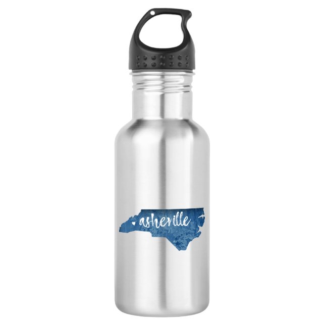Asheville North Carolina Wood Grain Stainless Steel Water Bottle (Front)
