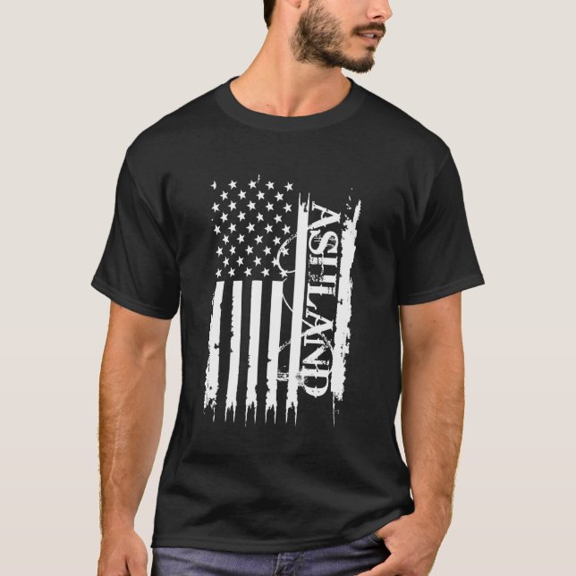 Ashland United States Distressed w US Flag T-Shirt (Front)