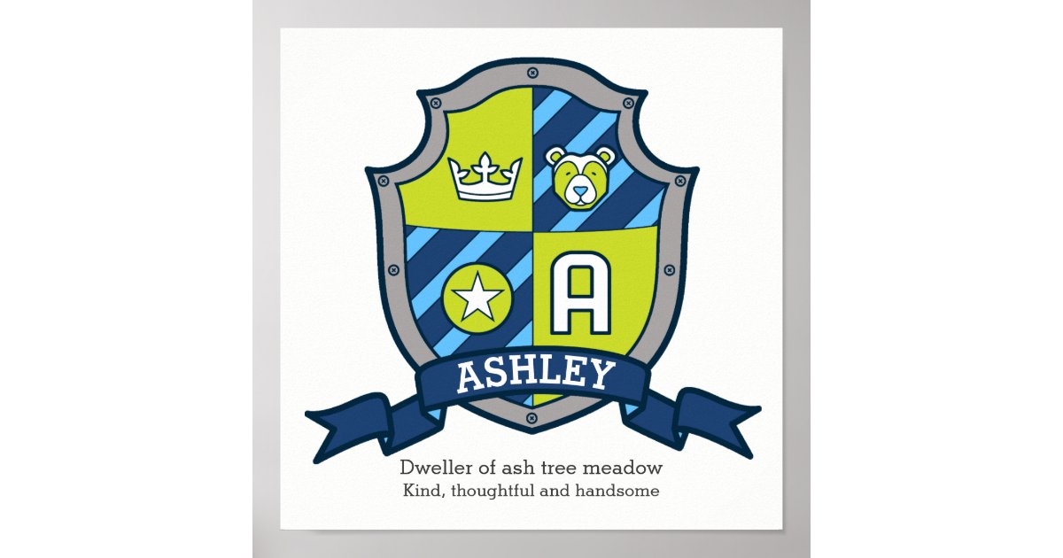 Ashley Boys Name Meaning Bear Green Crest Poster Zazzle Com